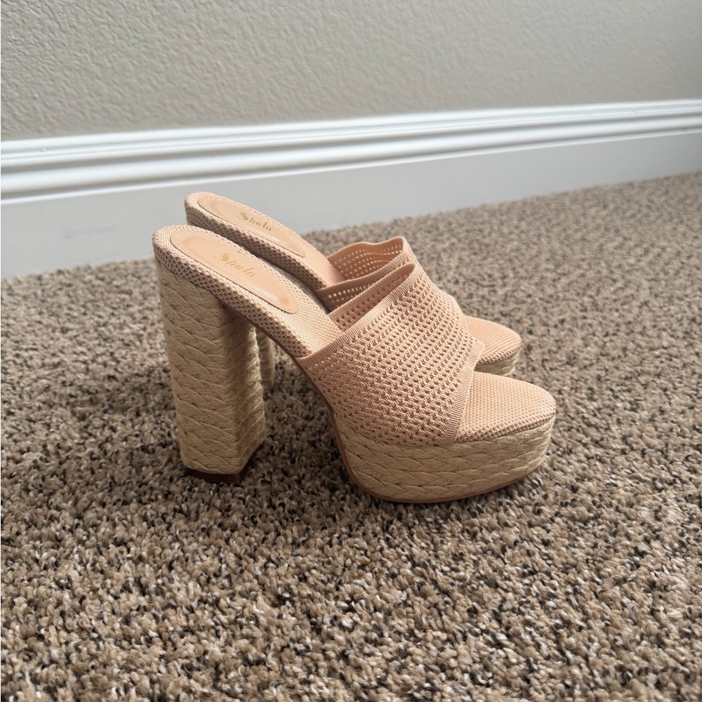 SHEIN Nude Knit Espadrille Platform Mule Heels